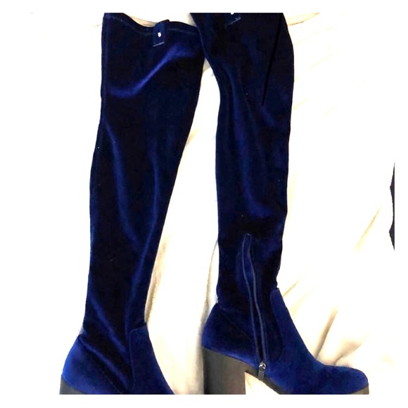 blue velvet knee high boots